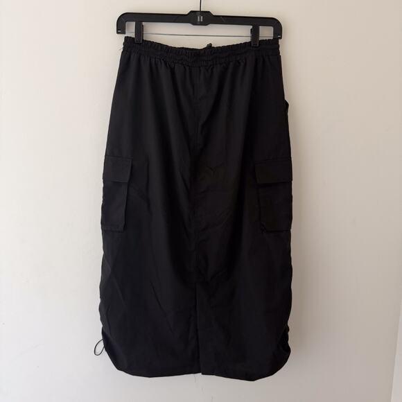 Black Cargo Parachute Skirt Drawstring Hem Y2K Grunge Cyber Punk Utility L - Picture 2 of 8